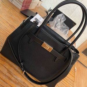 New Kate Spade Lucia Medium Satchel Bag Handbag Crossbody Black Leather Gold